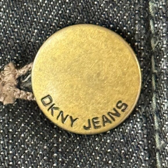 DKNY Jeans Women's Black Cropped Denim Military Style Jacket Stretch Faded L EUC - Picture 6 of 16